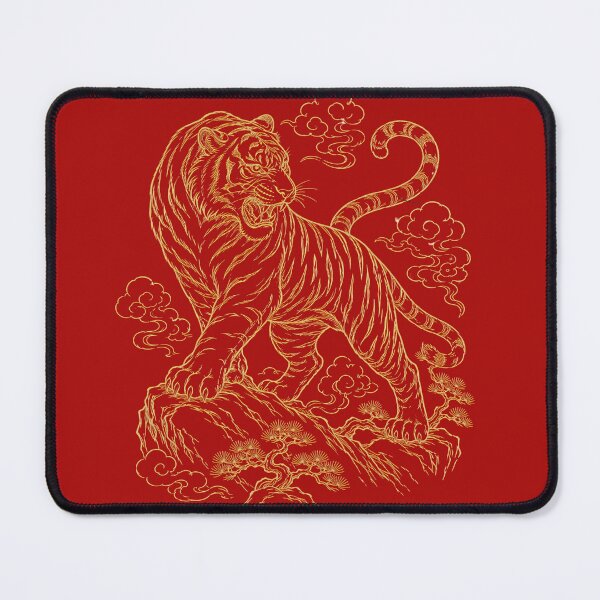 Item preview, Gold Tiger Roaring Asian Line Art Aesthetic designed and sold by Soluna Studio.