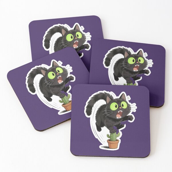 Item preview, Funny Black Cat Jumping on Cactus Cute Halloween Sticker designed and sold by OksArtStudio.