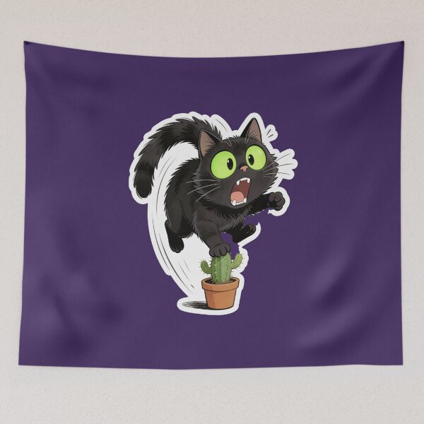 Item preview, Funny Black Cat Jumping on Cactus Cute Halloween Sticker designed and sold by OksArtStudio.