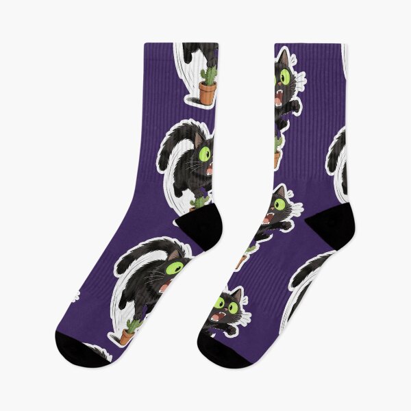 Item preview, Funny Black Cat Jumping on Cactus Cute Halloween Sticker designed and sold by OksArtStudio.