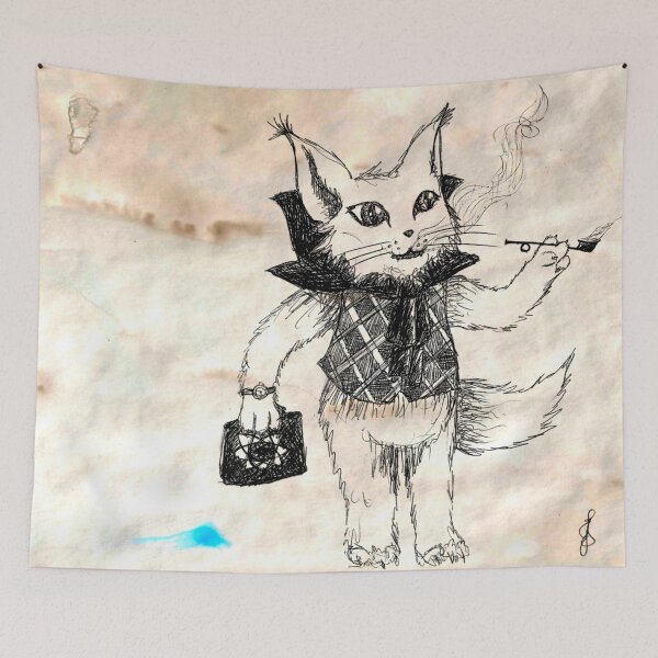Item preview, Whimsical Victorian Gentleman Cat Hand Drawn Coffee Paper Black designed and sold by BOKEbyTC.