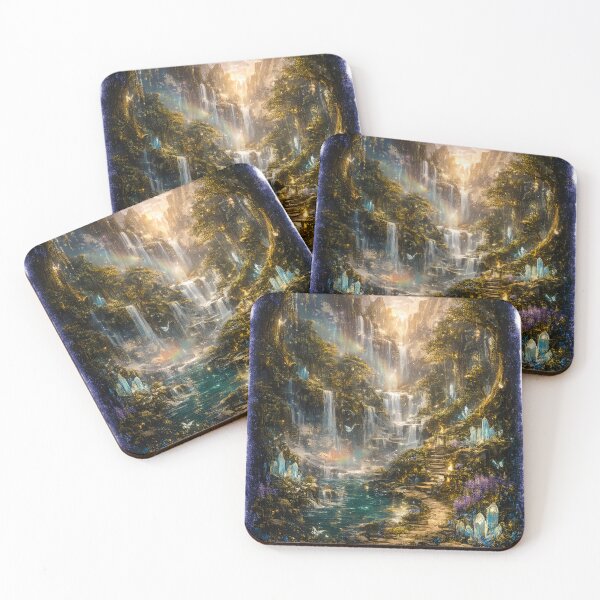 Item preview, Secret Valley of Crystal Waterfalls | Enchanted Fantasy Landscape designed and sold by Origamoart.