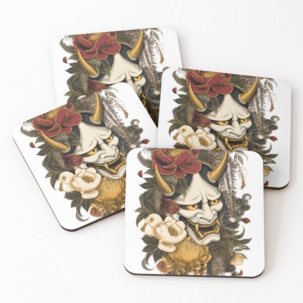 Item preview, Hannya Mask Art – White Japanese Demon Mask Floral Tattoo Style designed and sold by kaxymax.