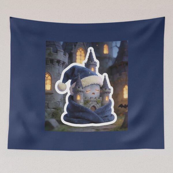 Item preview, Sleepy Haunted Castle Wrapped in Cozy Blanket Halloween Sticker designed and sold by OksArtStudio.