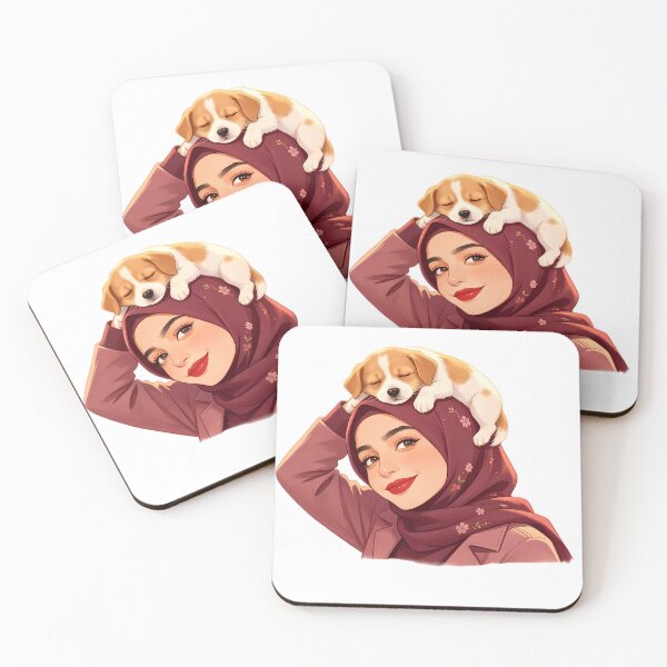 Item preview, Girl in Floral Hijab with Sleeping Puppy designed and sold by Bondingbonding.