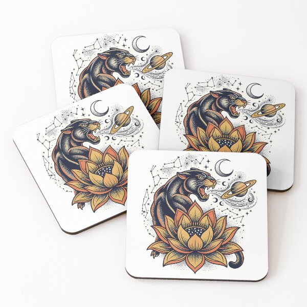 Item preview, Cosmic Panther Tattoo Art Sticker | Retro Celestial Floral Decal | Mystical Animal & Lotus Vinyl Sticker | Aesthetic Boho Tattoo Decal designed and sold by SergioMiklos.