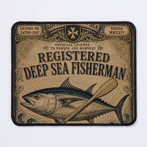 Item preview, Registered Deep Sea Fisherman Malta Tuna License Vintage Workwear designed and sold by RoyalOrderGallery.