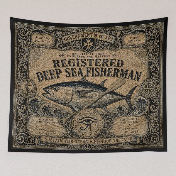 Item preview, Registered Deep Sea Fisherman Malta Tuna License Vintage Workwear designed and sold by RoyalOrderGallery.