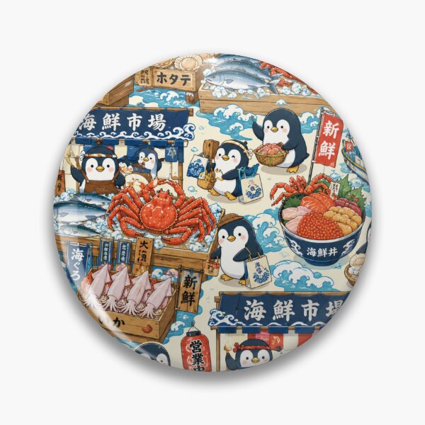 Item preview, Kawaii Penguin Seafood Market Seamless Pattern | Cute Japanese Fish Market Wrapping Paper Design designed and sold by kawaii animal store (in Japan).