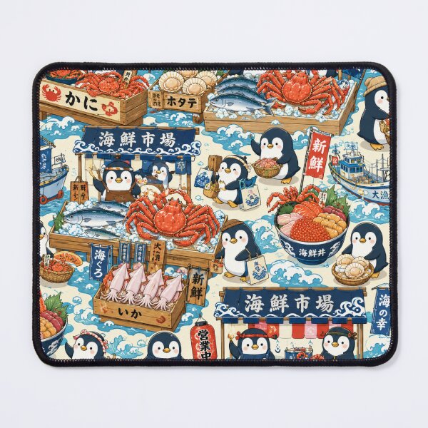 Item preview, Kawaii Penguin Seafood Market Seamless Pattern | Cute Japanese Fish Market Wrapping Paper Design designed and sold by kawaii animal store (in Japan).