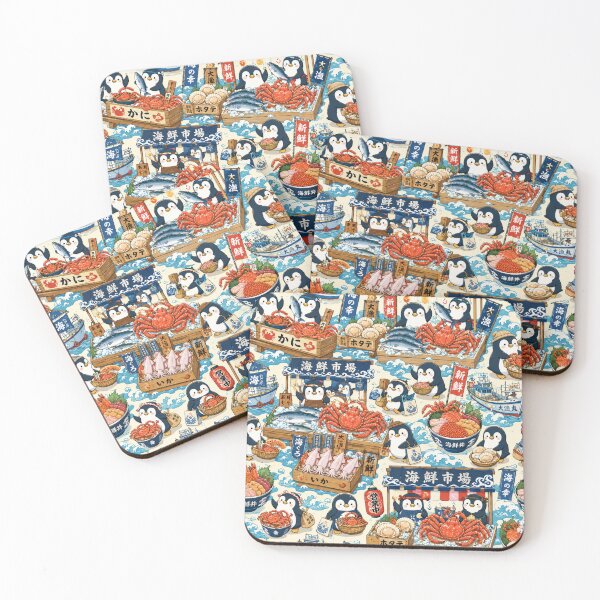 Item preview, Kawaii Penguin Seafood Market Seamless Pattern | Cute Japanese Fish Market Wrapping Paper Design designed and sold by kawaii animal store (in Japan).