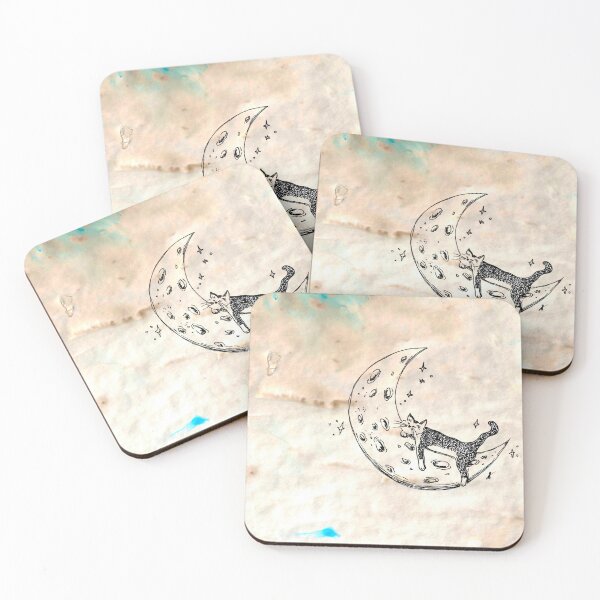 Item preview, Cat Sleeps on Moon - Whimsical Celestial Line Art Hand Drawing Coffee Paper designed and sold by BOKEbyTC.