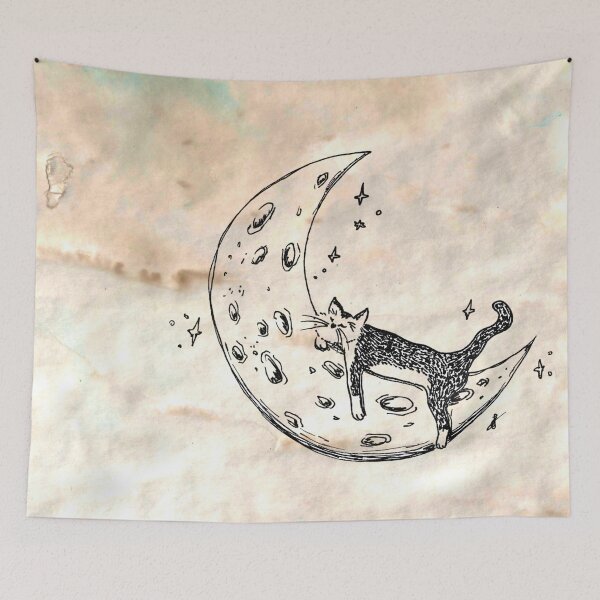 Item preview, Cat Sleeps on Moon - Whimsical Celestial Line Art Hand Drawing Coffee Paper designed and sold by BOKEbyTC.