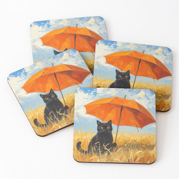 Item preview, Black Cat with Orange Umbrella in Wheat Field designed and sold by Sasas Design.