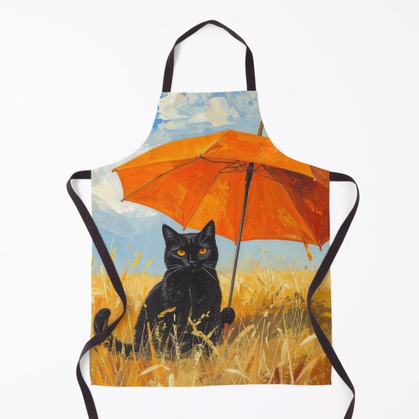 Item preview, Black Cat with Orange Umbrella in Wheat Field designed and sold by Sasas Design.