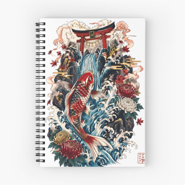 Item preview, Dragon Gate Koi Art – Japanese Koi Fish Waterfall Ukiyo-e Illustration designed and sold by kaxymax.