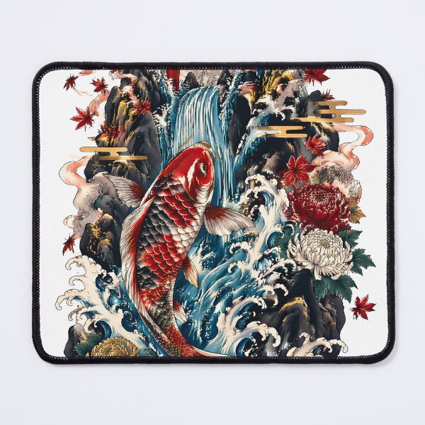 Item preview, Dragon Gate Koi Art – Japanese Koi Fish Waterfall Ukiyo-e Illustration designed and sold by kaxymax.