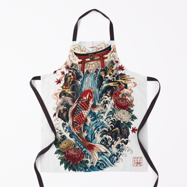 Item preview, Dragon Gate Koi Art – Japanese Koi Fish Waterfall Ukiyo-e Illustration designed and sold by kaxymax.