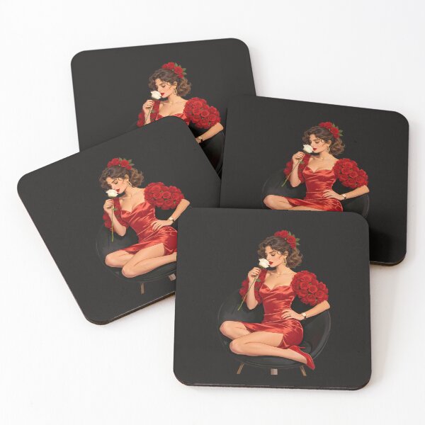 Item preview, Lady in Satin Red Dress with Roses designed and sold by Bondingbonding.