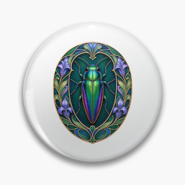 Item preview, Iridescent Jewel Beetle Art Nouveau Insect designed and sold by AntiqueImages.