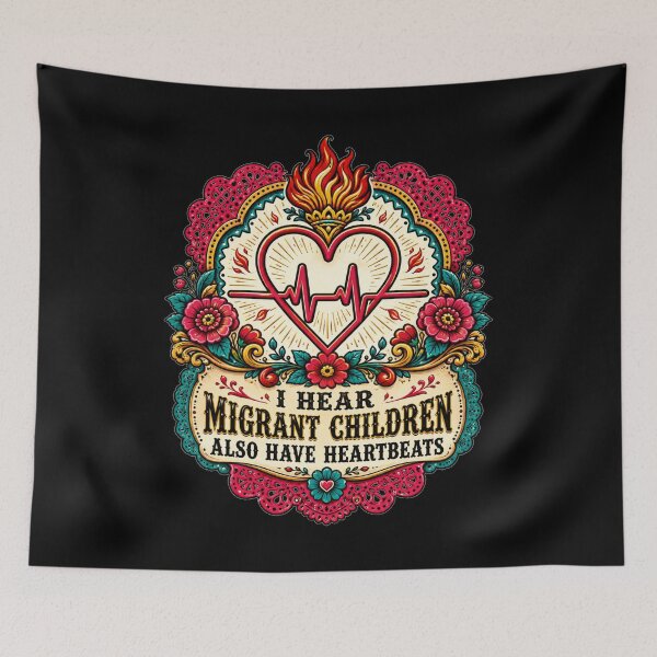 Item preview, I Hear Migrant Children Also Have Heartbeats Ornate Folk Art Heart Badge Gift for Advocates designed and sold by Nightarel.