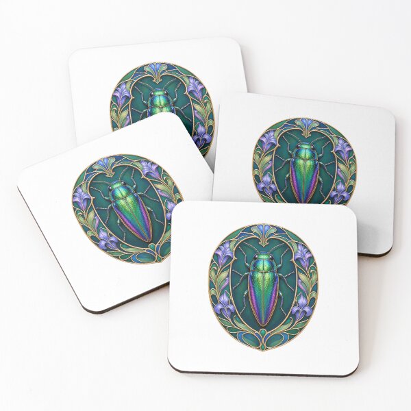 Item preview, Iridescent Jewel Beetle Art Nouveau Insect designed and sold by AntiqueImages.