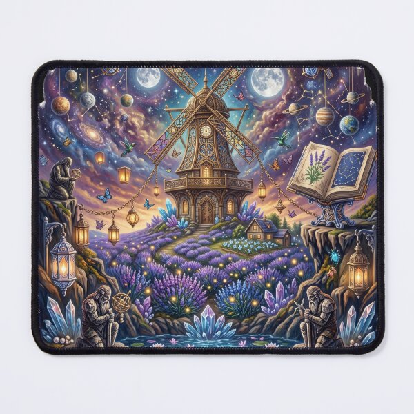 Item preview, Celestial Windmill Sanctuary | Enchanted Cosmic Fantasy Painting designed and sold by Origamoart.