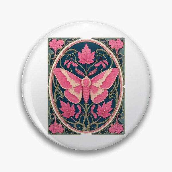 Item preview, Pink Rosy Maple Moth Art Nouveau Botanical designed and sold by AntiqueImages.
