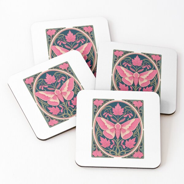 Item preview, Pink Rosy Maple Moth Art Nouveau Botanical designed and sold by AntiqueImages.