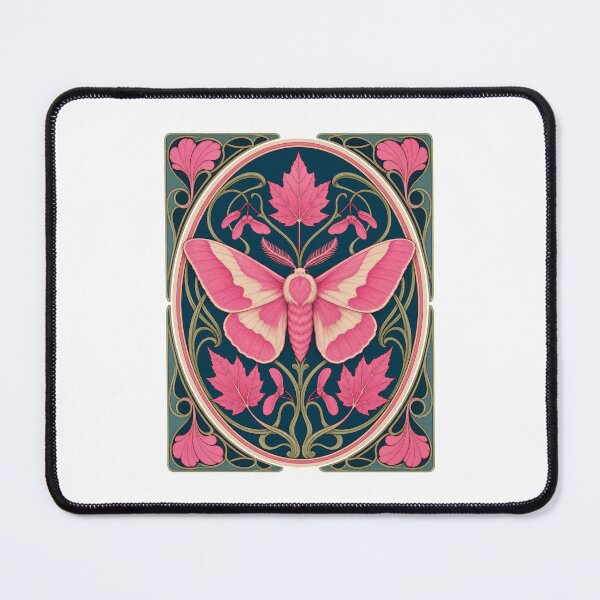 Item preview, Pink Rosy Maple Moth Art Nouveau Botanical designed and sold by AntiqueImages.