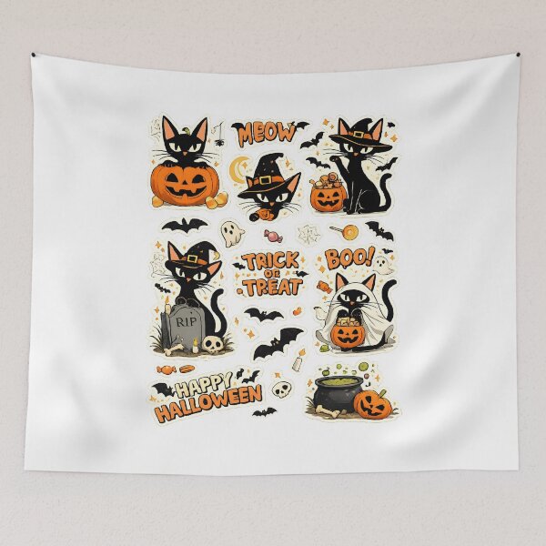 Item preview, Halloween Black Cat Sticker Pack – Spooky Witch Cat Trick or Treat Boo Gift designed and sold by Artycom.