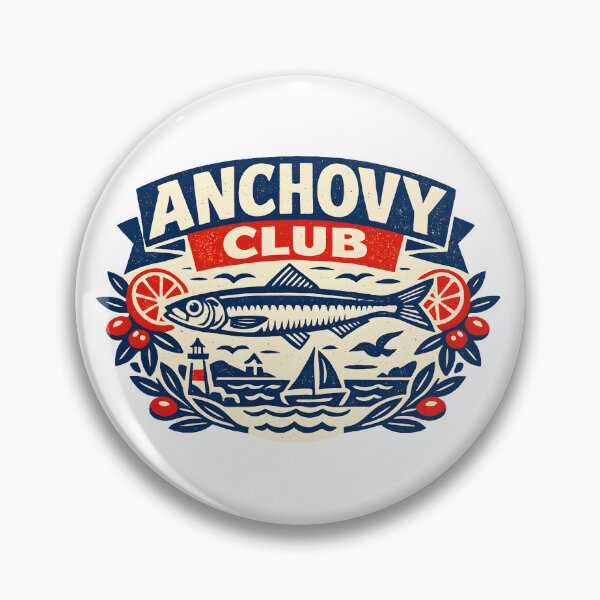 Item preview, Anchovy Club Vintage Mediterranean Seafood Badge Retro European Coastal  designed and sold by Artycom.