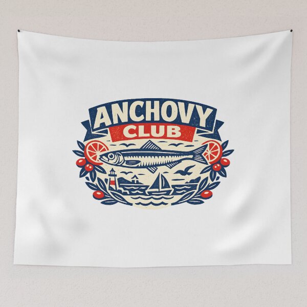 Item preview, Anchovy Club Vintage Mediterranean Seafood Badge Retro European Coastal  designed and sold by Artycom.