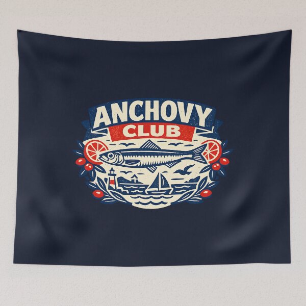 Item preview, Anchovy Club Vintage Mediterranean Seafood Badge Retro European Coastal  designed and sold by Artycom.