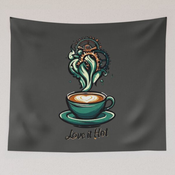 Item preview, Love It Hot Coffee Logo | Mechanical Steam Gears Flame Cup Barista Design 03 designed and sold by Shift-Bloom.