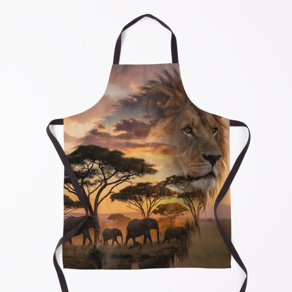 Item preview, Majestic Lion Double Exposure Savannah Sunset | Wildlife Art designed and sold by DreamyWallVibes.