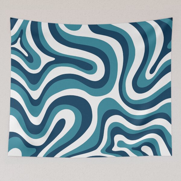 Item preview, Liquid Swirl Retro Abstract in Deep Navy Blue , Light Teal, and Medium Teal Blue, Cream, and White designed and sold by Differenceee.