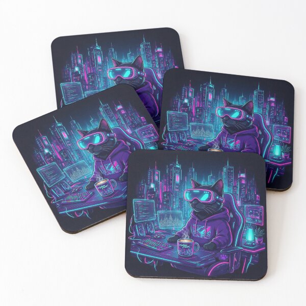 Item preview, Cyberpunk Hacker Cat Neon Gamer Aesthetic Graphic designed and sold by DesignEpic22.