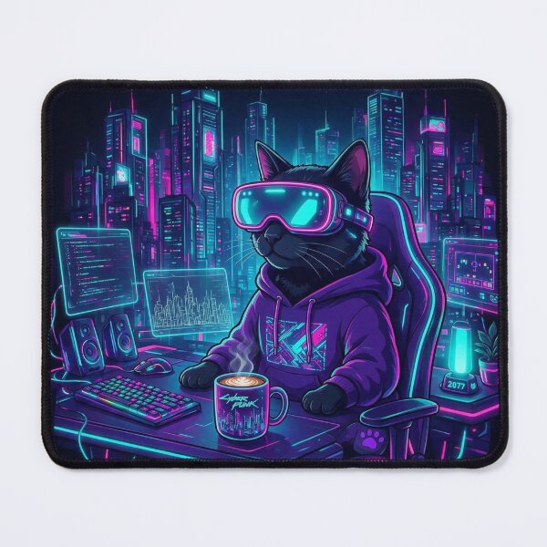 Item preview, Cyberpunk Hacker Cat Neon Gamer Aesthetic Graphic designed and sold by DesignEpic22.