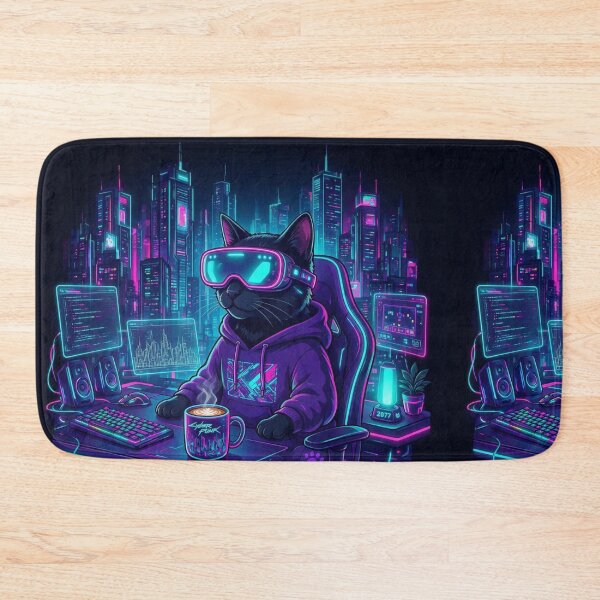 Item preview, Cyberpunk Hacker Cat Neon Gamer Aesthetic Graphic designed and sold by DesignEpic22.