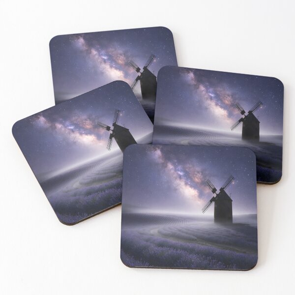 Item preview, Lavender Field Windmill Under Milky Way | Starry Night Landscape designed and sold by DreamyWallVibes.