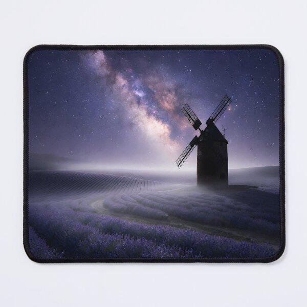 Item preview, Lavender Field Windmill Under Milky Way | Starry Night Landscape designed and sold by DreamyWallVibes.