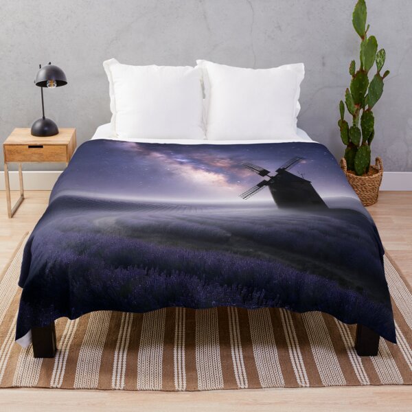 Item preview, Lavender Field Windmill Under Milky Way | Starry Night Landscape designed and sold by DreamyWallVibes.