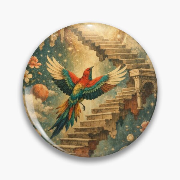 Item preview, Cosmic Bird Ascension – Surreal Fantasy Stairway Art designed and sold by Dogandesighn.