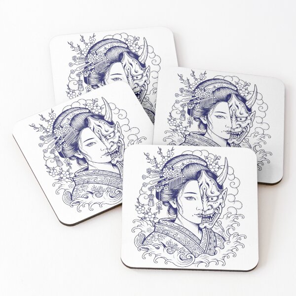Item preview, Cyberpunk Blue Geisha Hannya - Neon Japanese Tattoo Art Sticker designed and sold by Neo Tokio.