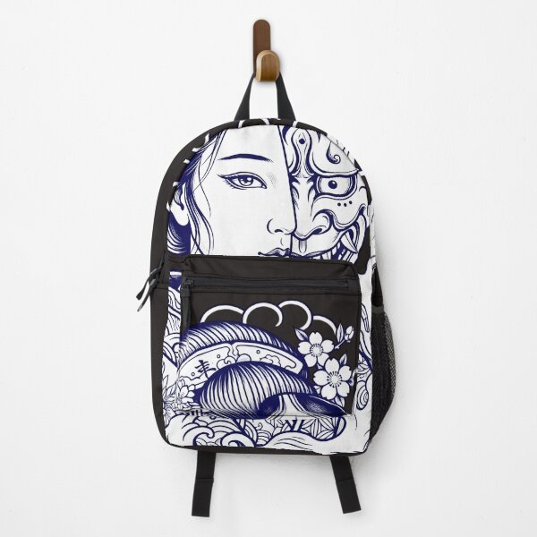 Item preview, Cyberpunk Blue Geisha Hannya - Neon Japanese Tattoo Art Sticker designed and sold by Neo Tokio.
