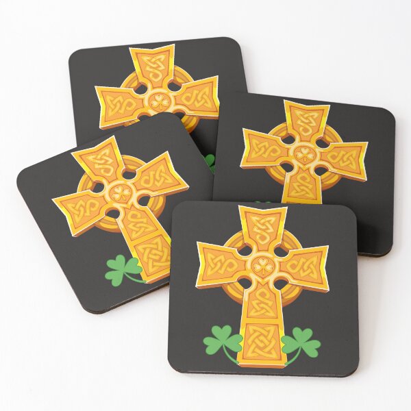 Item preview, Decorative Golden Celtic cross with two shamrocks designed and sold by photoart1854.