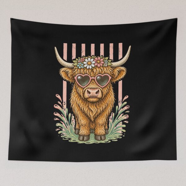 Item preview, Cute Highland Cow Summer Vibes Retro Vintage Pastel Animal Illustration designed and sold by bilal sibgui.