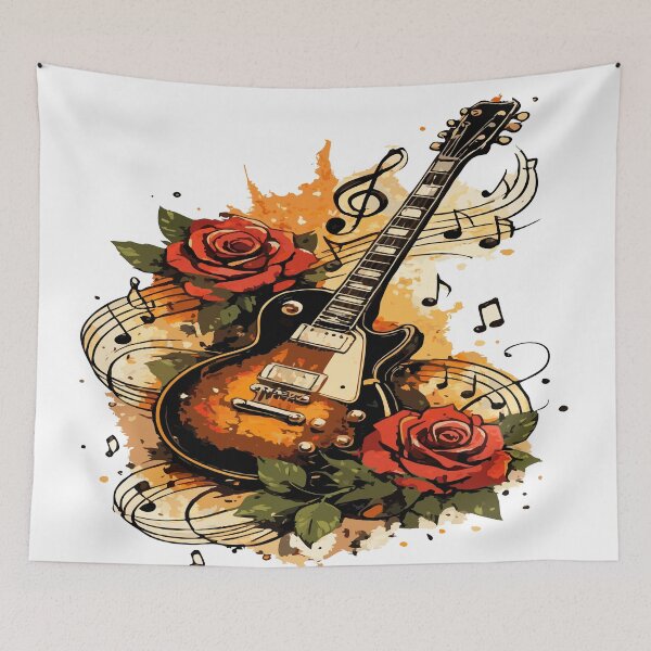 Item preview, Vintage Electric Guitar with Roses Music Art Sticker & T-Shirt designed and sold by WORN.THOUGHTS.