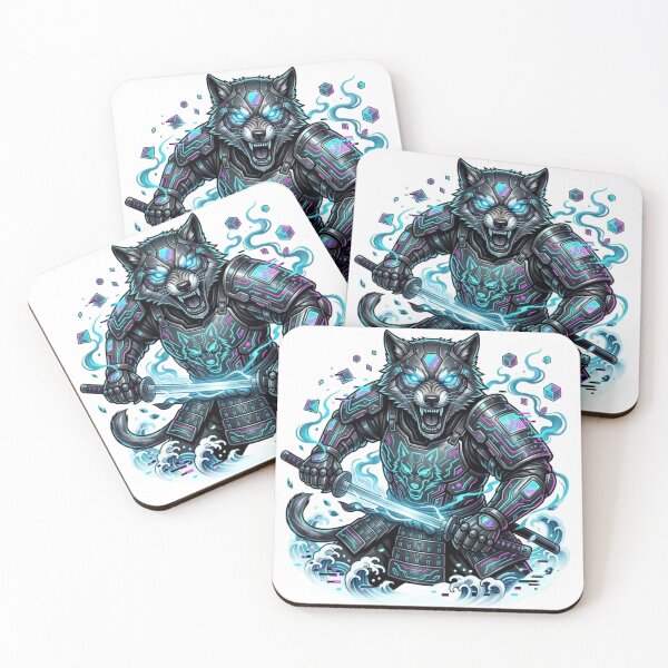 Item preview, Cyber Samurai Wolf Warrior | Neon Futuristic Wolf Sticker Design designed and sold by Shivamartwark.